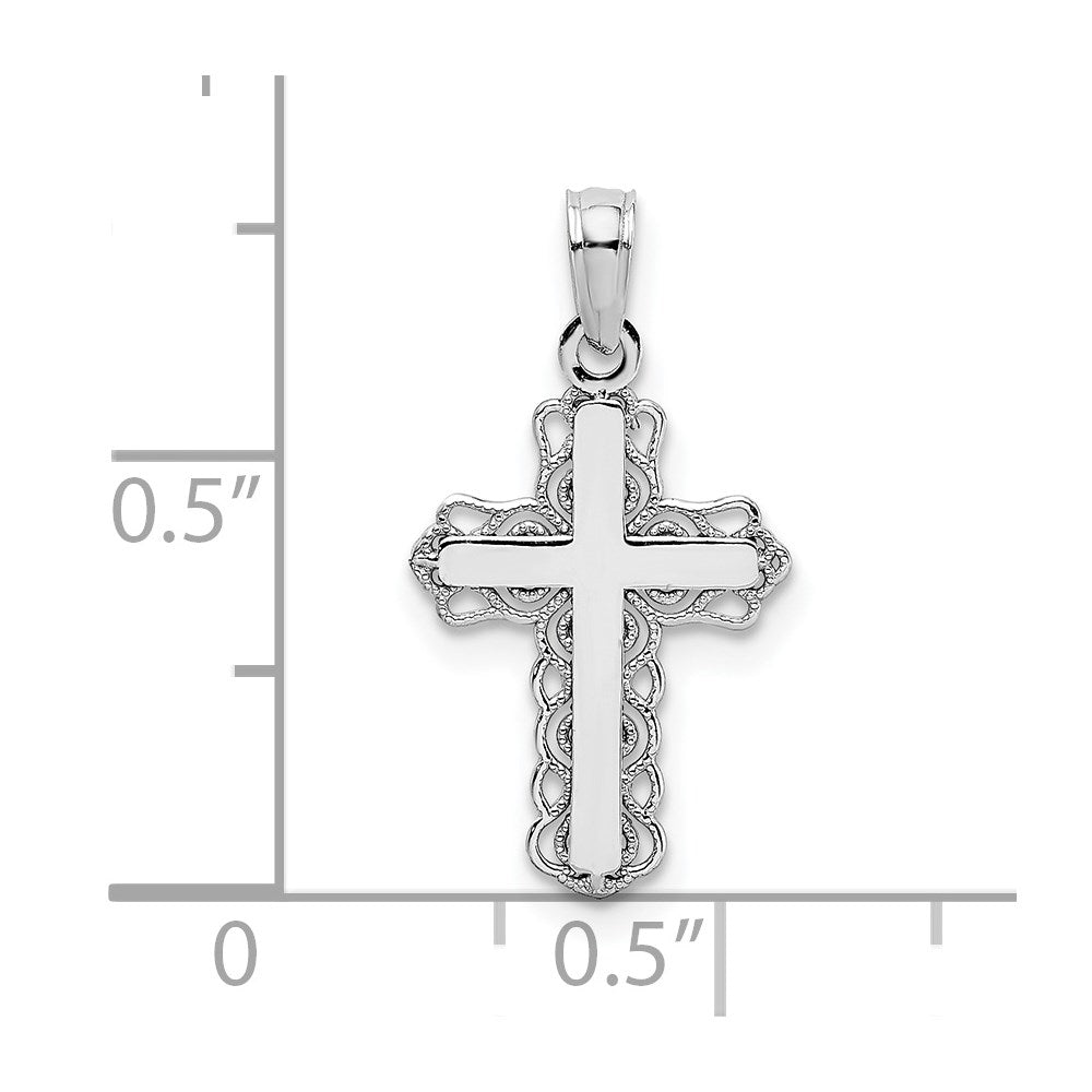 14K Weißgold mit Lace Zierde und Poliert Mittig Kreuz Charm