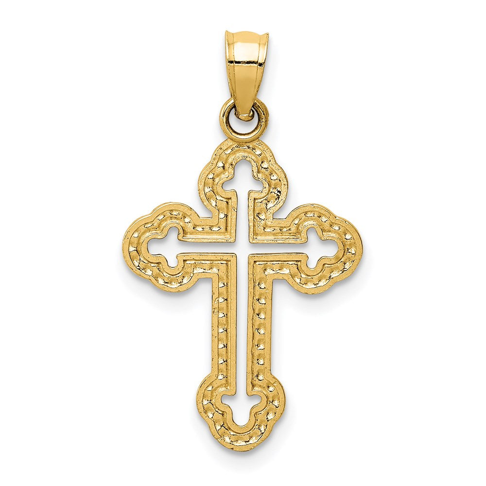 14K Gelbgold Ausgeschnitten Knospend Kreuz Charm
