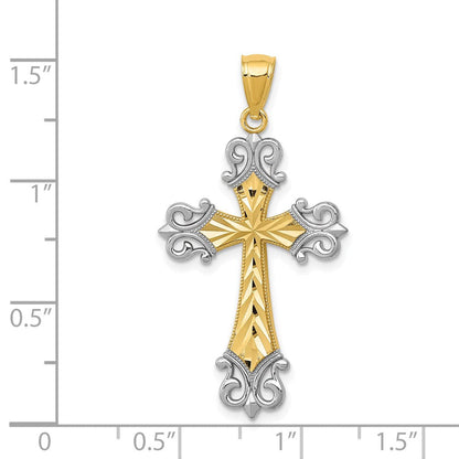14K Gelb- und Rhodiumgold-Kreuzanhänger mit Diamantschliff, rhodiniert