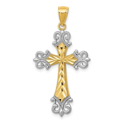 14K Gelb- und Rhodiumgold-Kreuzanhänger mit Diamantschliff, rhodiniert