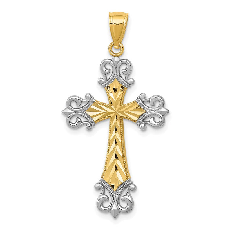 14K Gelb- und Rhodiumgold-Kreuzanhänger mit Diamantschliff, rhodiniert