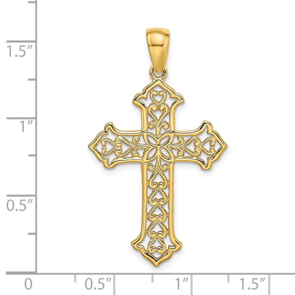 14K Gelbgold Ausgeschnittenes Budenkreuz-Charm