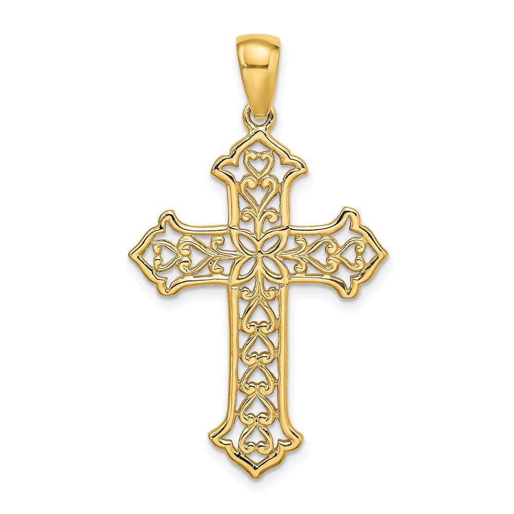 14K Gelbgold Ausgeschnittenes Budenkreuz-Charm