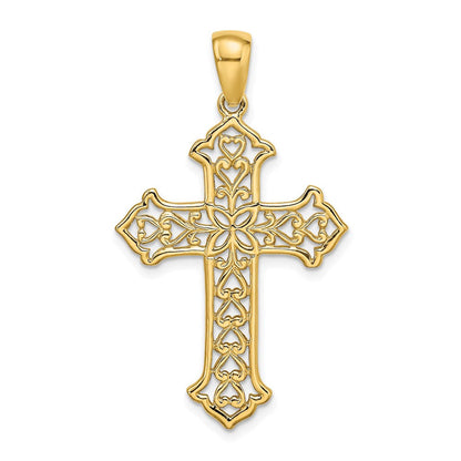 14K Gelbgold Ausgeschnittenes Budenkreuz-Charm