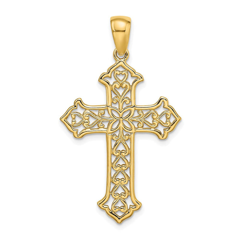14K Gelbgold Ausgeschnittenes Budenkreuz-Charm