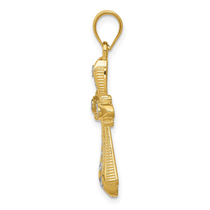 14 Karat Gelbgold & Rhodium mit Rhodium, diamantgeschliffenes Kreuz-Charm