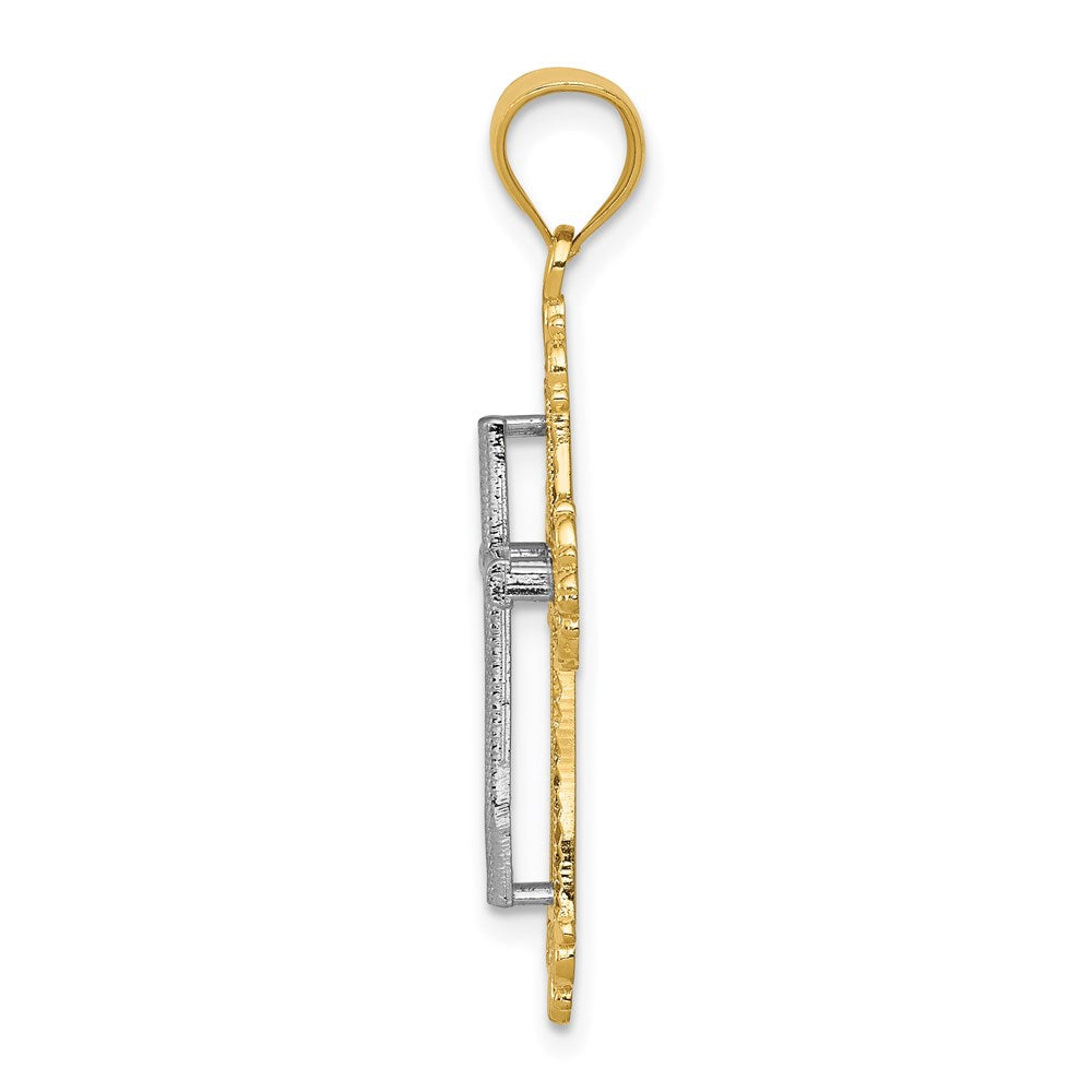 14K Bicolor-Gold Fleur-de-Lis-Kreuz-Anhänger