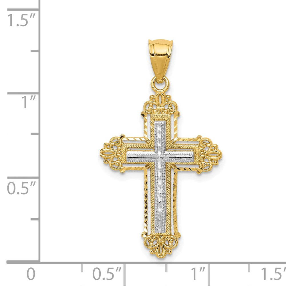14K Bicolor-Gold Fleur-de-Lis-Kreuz-Anhänger