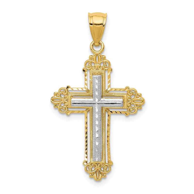 14K Bicolor-Gold Fleur-de-Lis-Kreuz-Anhänger