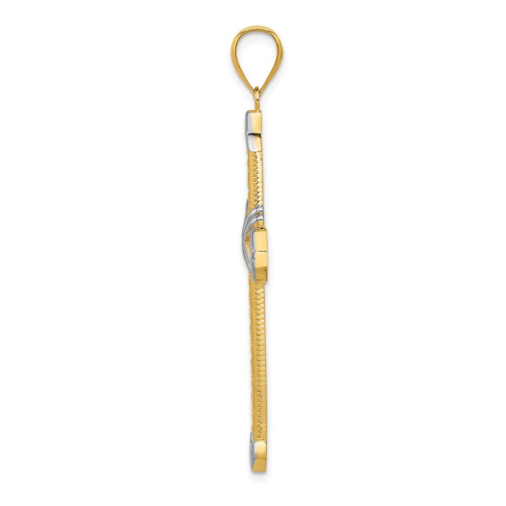 14K Gelb- und Rhodium-Gold Rhodinierter Griechischer-Mäander-Kreuz-Anhänger