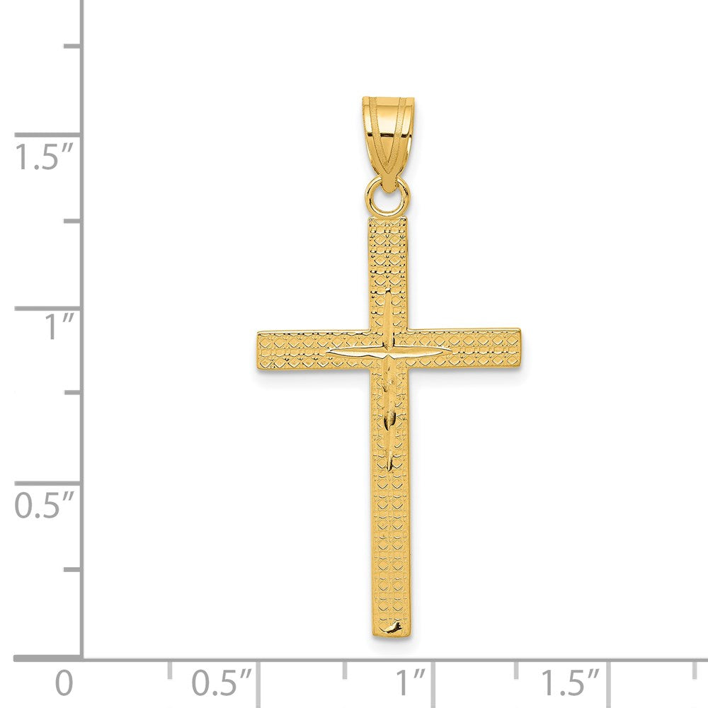 14K Gelbgold diamantgeschliffener lateinischer Kreuz-Anhänger