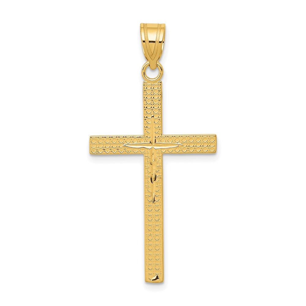 14K Gelbgold diamantgeschliffener lateinischer Kreuz-Anhänger