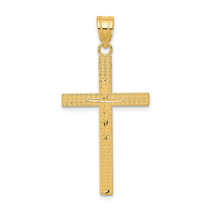 14K Gelbgold diamantgeschliffener lateinischer Kreuz-Anhänger