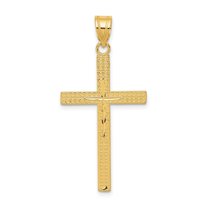 14K Gelbgold diamantgeschliffener lateinischer Kreuz-Anhänger