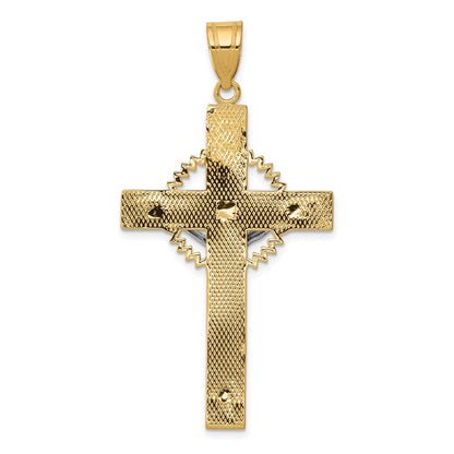 14K Bicolor Gold Diamantgeschliffener Kruzifix-Anhänger