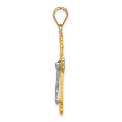 14K Bicolor Diamantiert Kruzifix Anhänger
