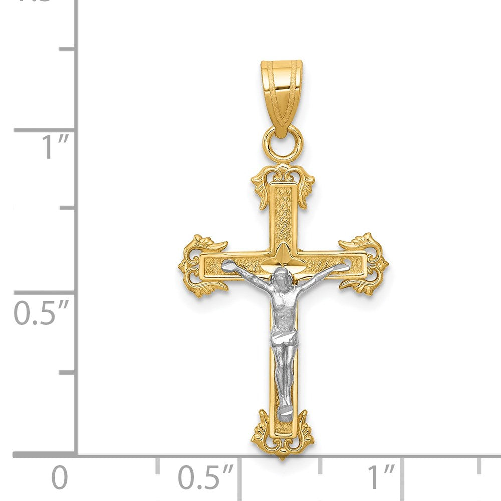14K Bicolor Diamantiert Kruzifix Anhänger
