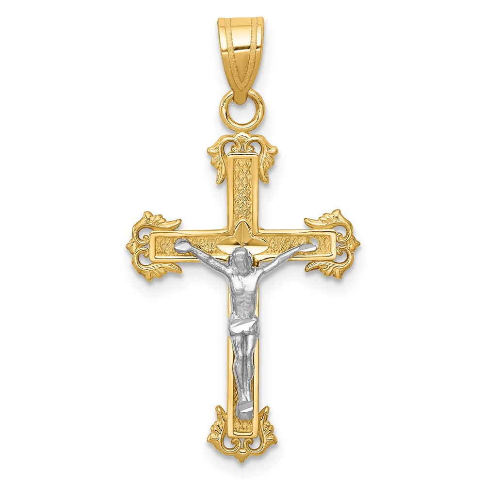 14K Bicolor Diamantiert Kruzifix Anhänger