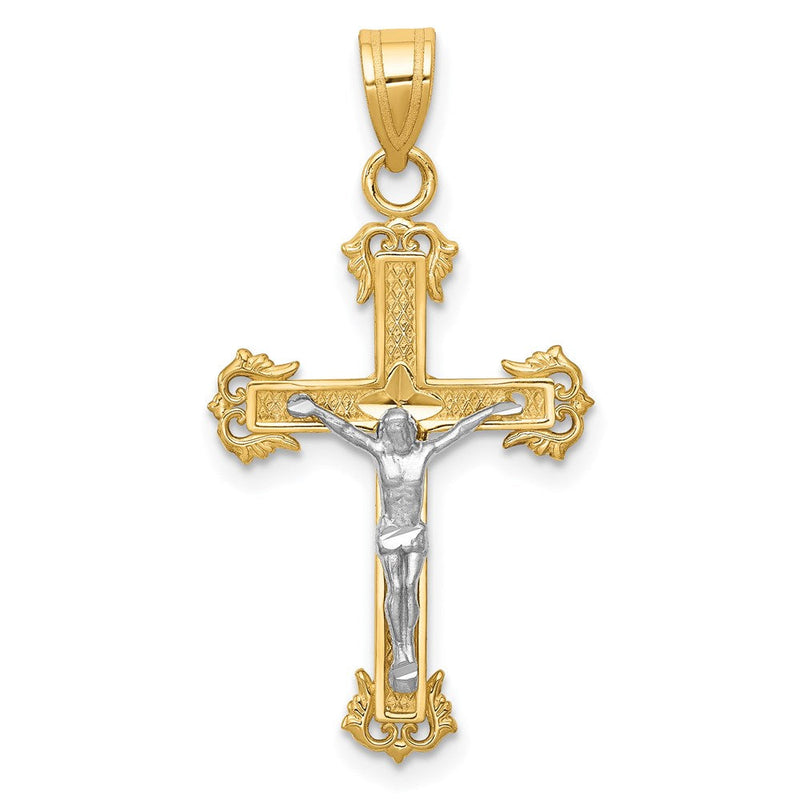 14K Bicolor Diamantiert Kruzifix Anhänger