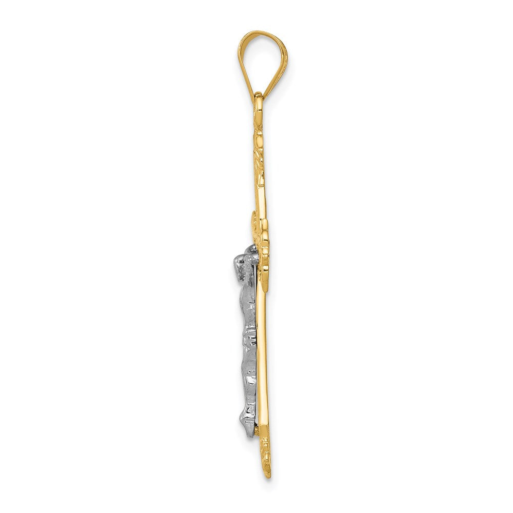 14K Bicolor-Gold Diamantgeschliffener Kruzifix-Anhänger