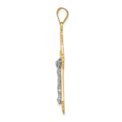 14K Bicolor-Gold Diamantgeschliffener Kruzifix-Anhänger