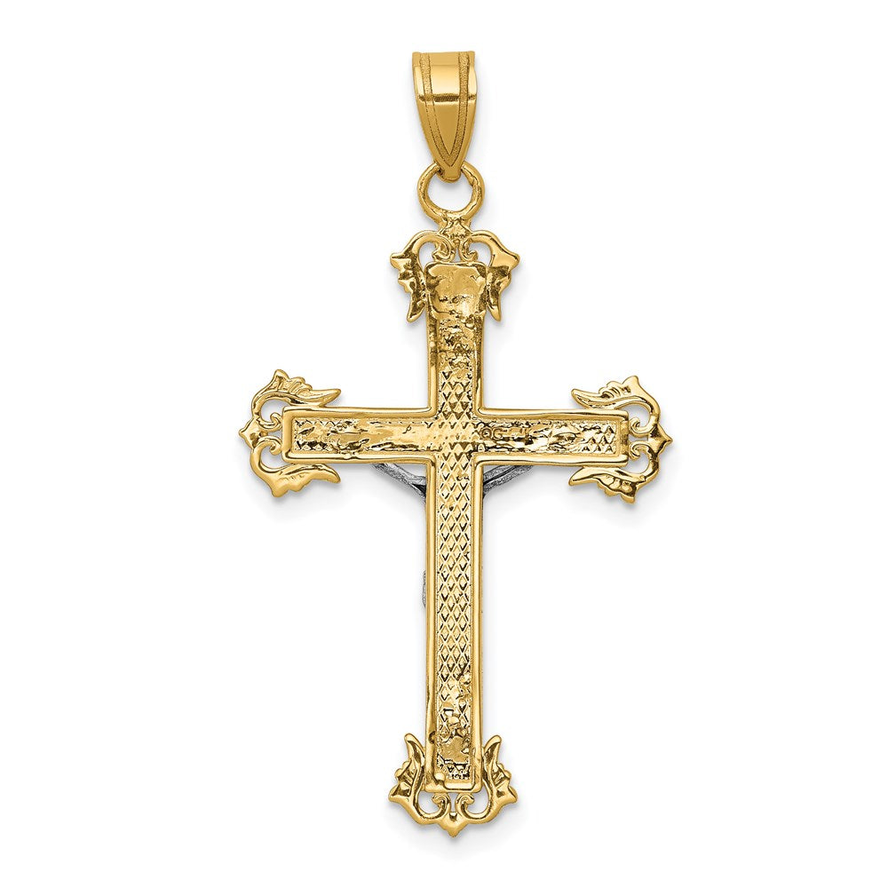 14K Bicolor-Gold Diamantgeschliffener Kruzifix-Anhänger