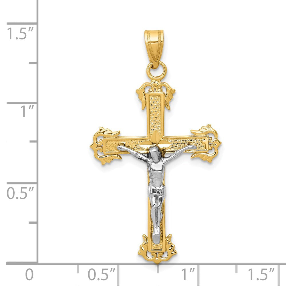14K Bicolor-Gold Diamantgeschliffener Kruzifix-Anhänger