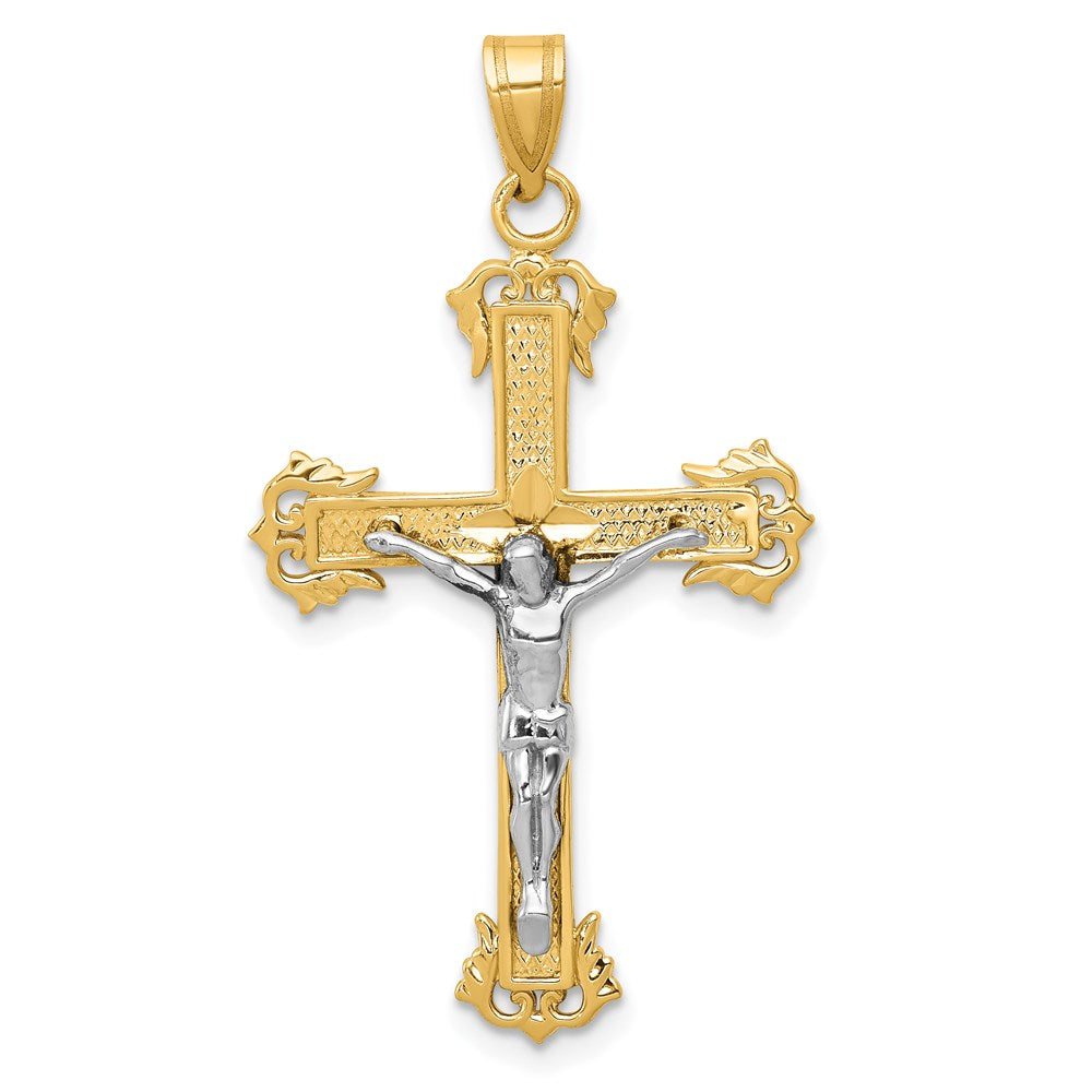 14K Bicolor-Gold Diamantgeschliffener Kruzifix-Anhänger