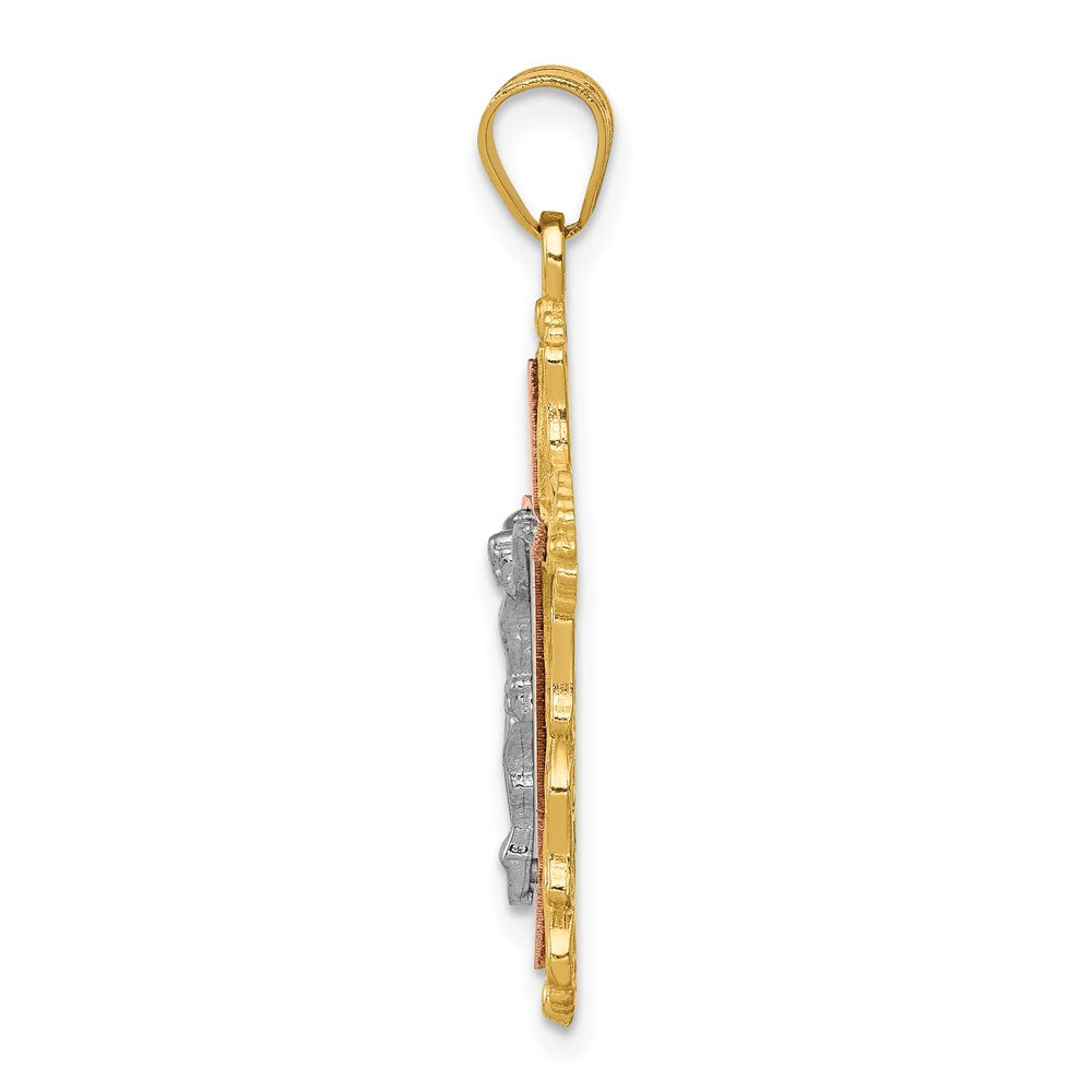 14K Tricolor-Gold Diamant-geschliffener Kruzifix-Anhänger
