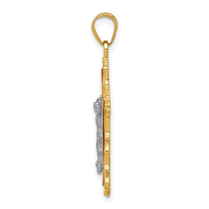 14K Tricolor-Gold Diamant-geschliffener Kruzifix-Anhänger