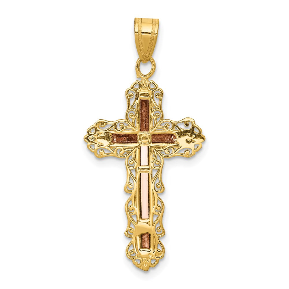 14K Tricolor-Gold Diamant-geschliffener Kruzifix-Anhänger