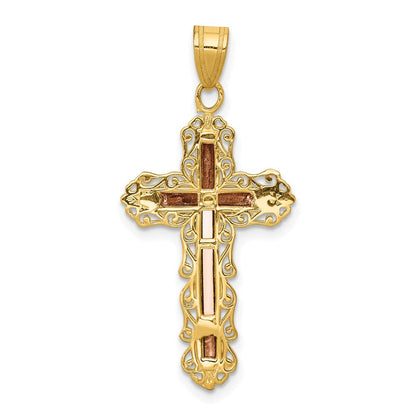 14K Tricolor-Gold Diamant-geschliffener Kruzifix-Anhänger