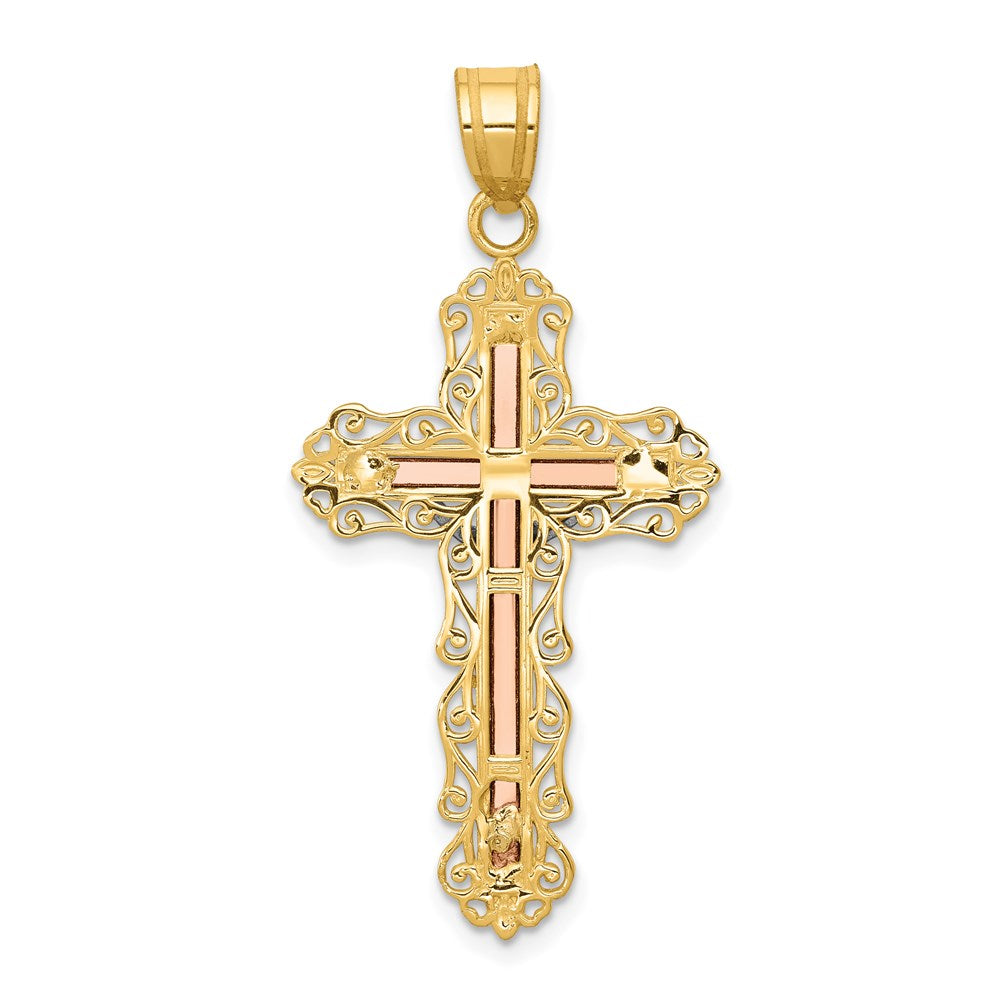 14K Tricolor-Gold diamantierter Kruzifix-Anhänger