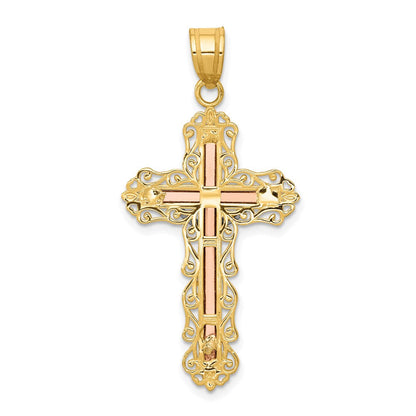 14K Tricolor-Gold diamantierter Kruzifix-Anhänger