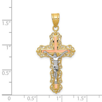 14K Tricolor-Gold diamantierter Kruzifix-Anhänger