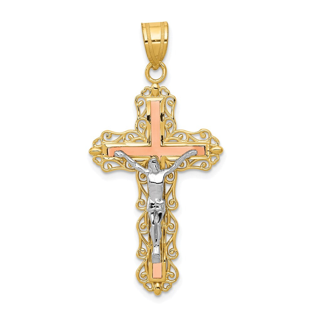 14K Tricolor-Gold diamantierter Kruzifix-Anhänger