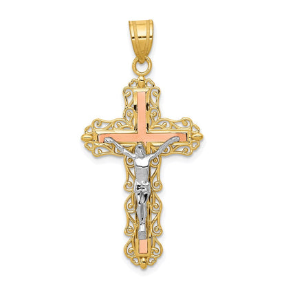 14K Tricolor-Gold diamantierter Kruzifix-Anhänger