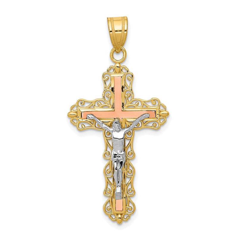 14K Tricolor-Gold diamantierter Kruzifix-Anhänger