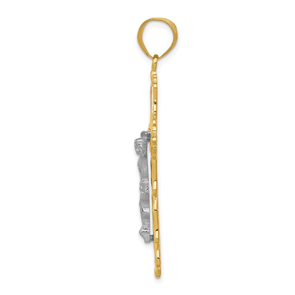 14K Tricolor-Gold Kruzifix-Anhänger, diamantiert