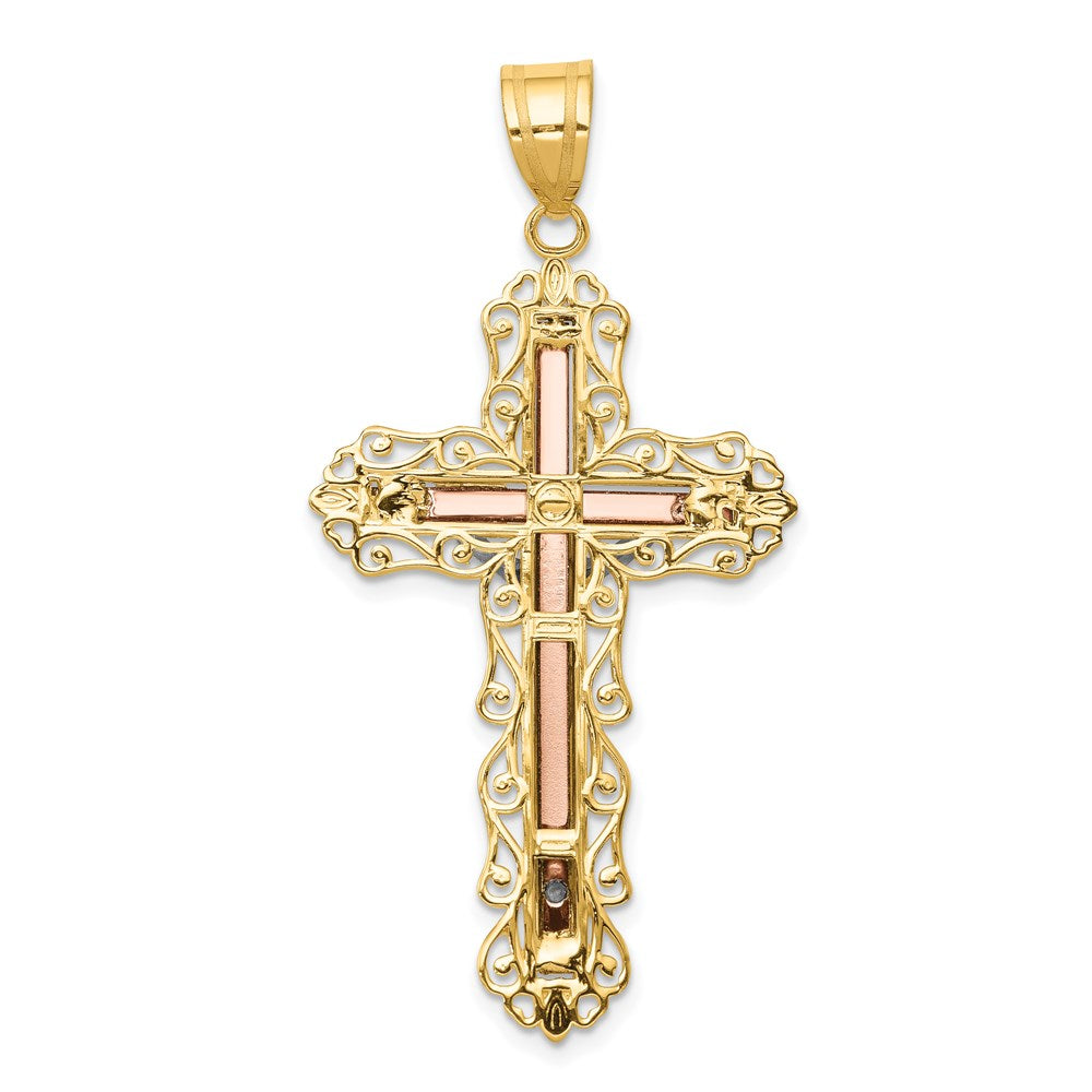 14K Tricolor-Gold Kruzifix-Anhänger, diamantiert