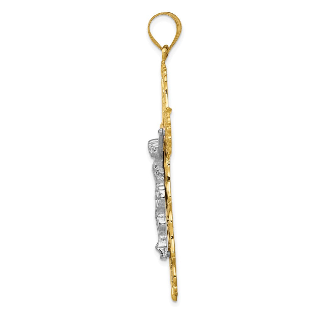 14K Tricolor-Gold Diamant-geschliffener Kruzifix-Anhänger