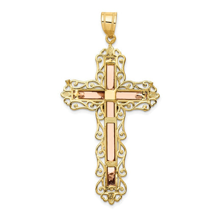 14K Tricolor-Gold Diamant-geschliffener Kruzifix-Anhänger