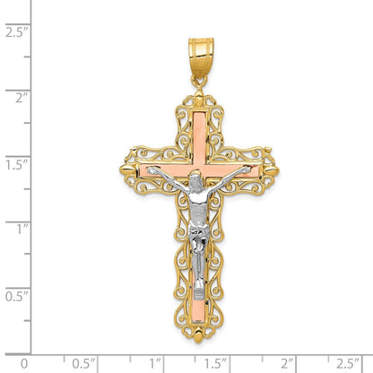 14K Tricolor-Gold Diamant-geschliffener Kruzifix-Anhänger