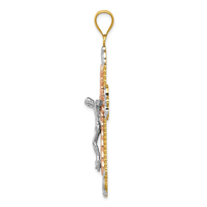 14K Tricolor-Gold mit Weißrhodium Kruzifix-Kreuz-Anhänger