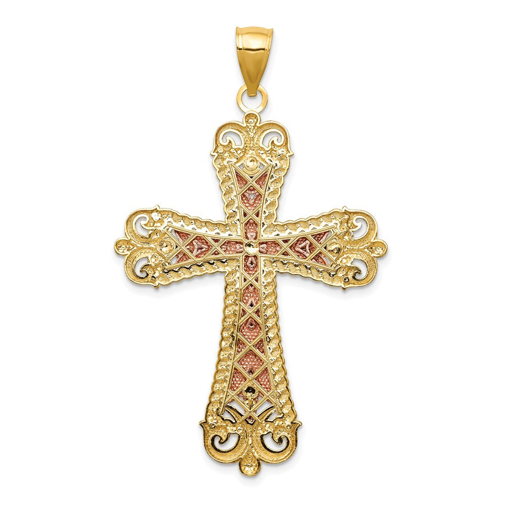 14K Tricolor-Gold mit Weißrhodium Kruzifix-Kreuz-Anhänger