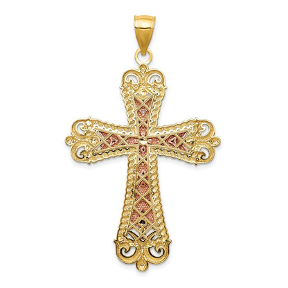 14K Tricolor-Gold mit Weißrhodium Kruzifix-Kreuz-Anhänger