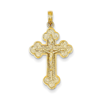 14K Gelbgold INRI Kreuz-Anhänger mit Kleeblattenden