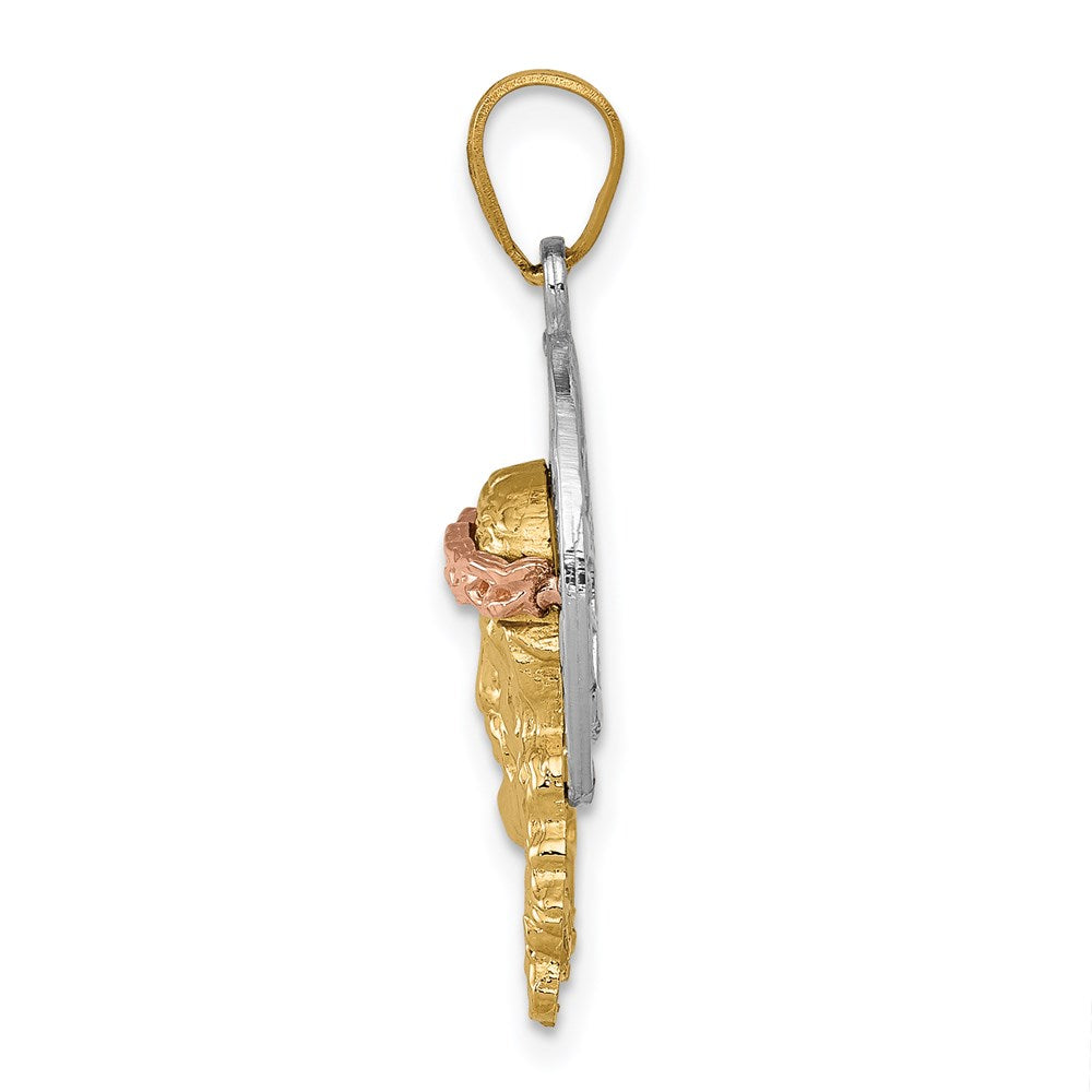 14K Tricolor-Gold Diamant-geschliffener Christus-Charm