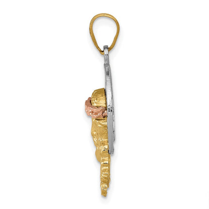 14K Tricolor-Gold Diamant-geschliffener Christus-Charm