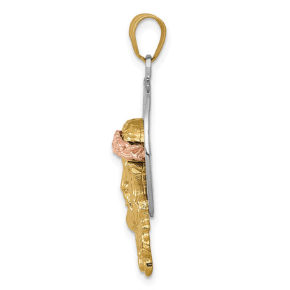 14K Tricolor Gold Diamant-geschliffener Christus-Charm